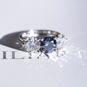 ''Courtney''  2 Carat Dark Gray Blue Moissanite Three Stones  Engagement Ring
