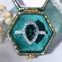 Load image into Gallery viewer, 14K Solid White Gold 3 Carat Emerald  Pear Cut Halo Moissanite Ring
