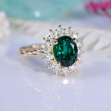 Load image into Gallery viewer, 3 CT Oval Halo Emerald Vintage Wedding Ring. 14K Solid Gold Engagement Ring Anniversary Ring, Baguette Double Halo Ring
