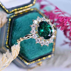 3 CT Oval Halo Emerald Vintage Wedding Ring. 14K Solid Gold Engagement Ring Anniversary Ring, Baguette Double Halo Ring