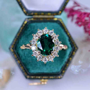 3 CT Oval Halo Emerald Vintage Wedding Ring. 14K Solid Gold Engagement Ring Anniversary Ring, Baguette Double Halo Ring