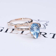 Load image into Gallery viewer, 3 Carat Pear Shaped Aquamarine Engagement Eternity Rose Gold Ring Set
