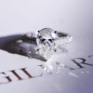 4 Carat Pear Cut Giliarto Moissanite Hidden Halo Engagement Ring