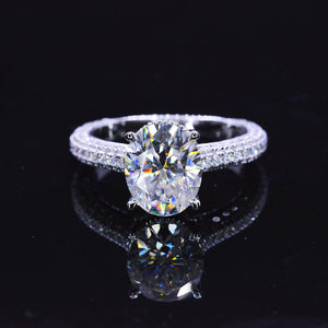 Luxury 3 Carat Oval Moissanite Hidden Halo Gold Engagement Ring