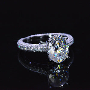 Luxury 3 Carat Oval Moissanite Hidden Halo Gold Engagement Ring