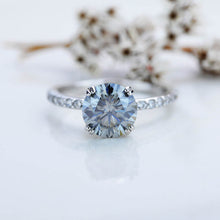 Load image into Gallery viewer, 2 Carat Dark Gray Grey Blue  Moissanite Stone with Accent Stones 14K White Gold Ring
