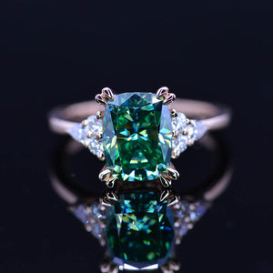 2.5Ct Cushion Green Moissanite Vintage Engagement Ring, Cushion Moissanite Engagement Ring, Marquise Side Accents Stones 14K Rose Gold Ring