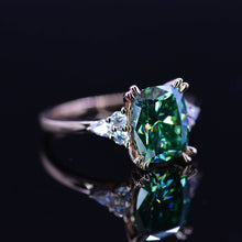 Load image into Gallery viewer, 2.5Ct Cushion Green Moissanite Vintage Engagement Ring, Cushion Moissanite Engagement Ring, Marquise Side Accents Stones 14K Rose Gold Ring
