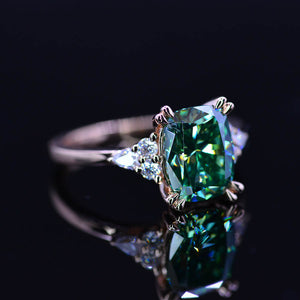 2.5Ct Cushion Green Moissanite Vintage Engagement Ring, Cushion Moissanite Engagement Ring, Marquise Side Accents Stones 14K Rose Gold Ring