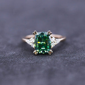 2.5Ct Cushion Green Moissanite Vintage Engagement Ring, Cushion Moissanite Engagement Ring, Marquise Side Accents Stones 14K Rose Gold Ring