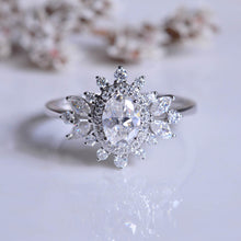 Load image into Gallery viewer, 14K White Gold 1.5 Carat Oval Snowflake Halo Engagement Ring
