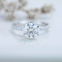 Load image into Gallery viewer, 14K White Gold 2 Carat Round Moissanite Six Prong Hidden Engagement Ring
