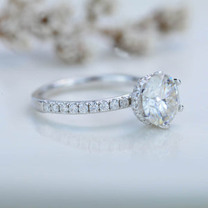 14K White Gold 2 Carat Round Moissanite Six Prong Hidden Engagement Ring