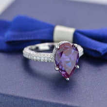 Load image into Gallery viewer, 4 Carat Pear Cut Alexandrite Hidden Halo Gold Engagement Ring
