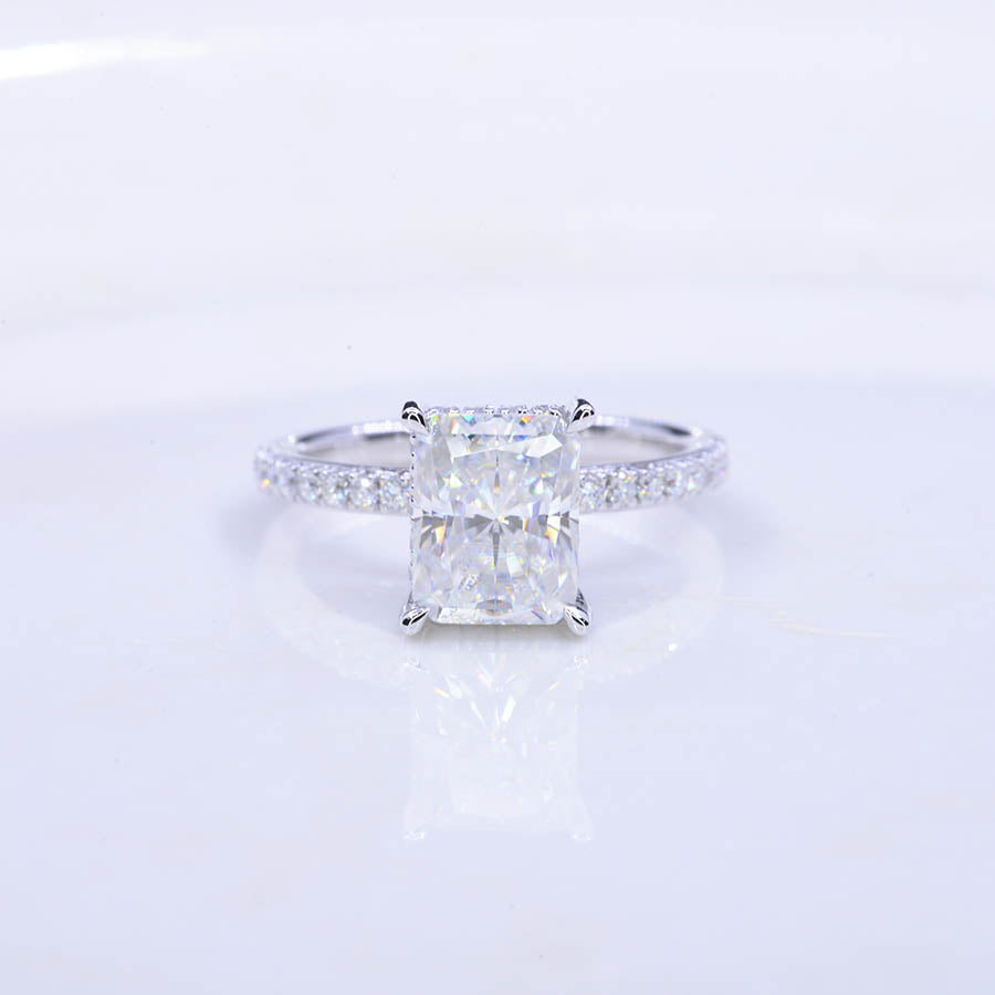 2 Carat Giliarto Radiant Moissanite Hidden Halo Engagement 14K White Gold Ring