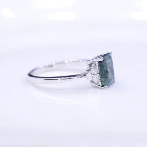 3Ct Emerald Shape Step Cut Moss Agate Gold Engagement Ring