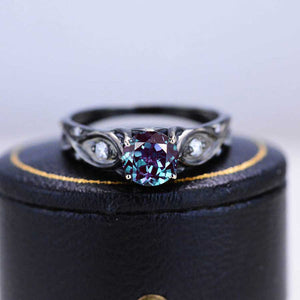 14K Black Gold Alexandrite Celtic Engagement Ring