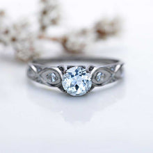 Load image into Gallery viewer, 14K Black Gold Genuine Natural Aquamarine Celtic Engagement Ring
