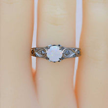 Load image into Gallery viewer, 14K Black Gold Genuine White Opal Celtic Engagement Ring
