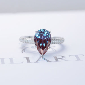 3 Carat Pear Cut Alexandrite Hidden Halo Gold Engagement Ring