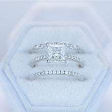 Load image into Gallery viewer, 14K White Gold 2 Carat Princess Cut Moissanite Engagement Ring Eternity Ring Set
