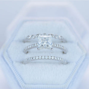 14K White Gold 2 Carat Princess Cut Moissanite Engagement Ring Eternity Ring Set