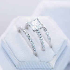 14K White Gold 2 Carat Princess Cut Moissanite Engagement Ring Eternity Ring Set