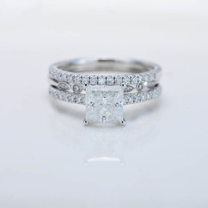 14K White Gold 2 Carat Princess Cut Moissanite Engagement Ring Eternity Ring Set