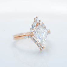 Load image into Gallery viewer, 14K Gold 4 Carat Kite Moissanite Halo Engagement Ring, Eternity Ring Set
