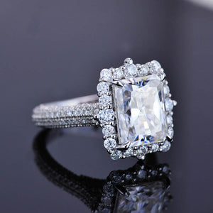 3Ct Moissanite Engagement Ring Halo Radiant Cut Moissanite Engagement Ring