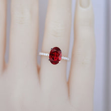 Load image into Gallery viewer, 4 Carat Ruby Oval Cut Hidden Halo Rose Gold Engagement  Ring
