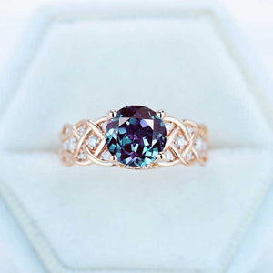 2 Carat Alexandrite Ring Round Cut Rose Gold Ring July Birthstone Ring Engagement Ring