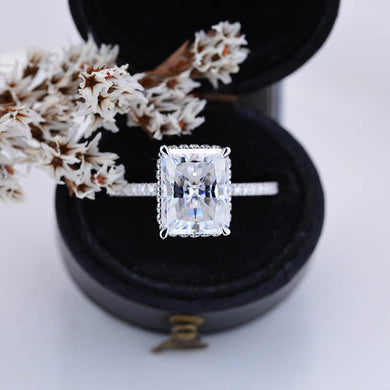 Luxury 3 Carat Giliarto Radiant Cut Moissanite Hidden Halo Engagement 14K White Gold Ring