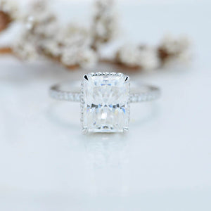 4 Carat Giliarto Radiant Cut Moissanite Double Hidden Halo Engagement Ring