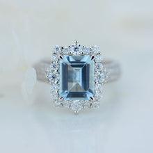 Load image into Gallery viewer, 3Ct Genuine Aquamarine Engagement Ring Halo Emerald Step Cut Aquamarine Engagement Ring
