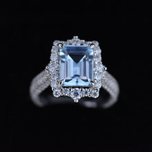 Load image into Gallery viewer, 4Ct Genuine Aquamarine Engagement Ring Halo Emerald Step Cut Aquamarine Engagement Ring
