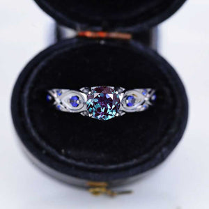 14K Black Gold Platinum Alexandrite Celtic Engagement Ring