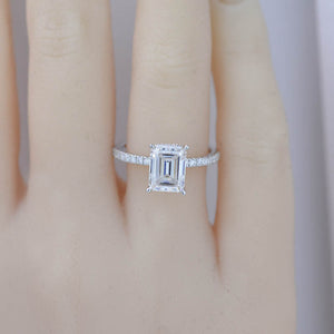 2 Carat Giliarto Emerald Cut Moissanite Hidden Halo Engagement Ring