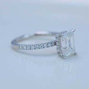 2 Carat Giliarto Emerald Cut Moissanite Hidden Halo Engagement Ring