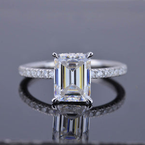 2 Carat Giliarto Emerald Cut Moissanite Hidden Halo Engagement Ring