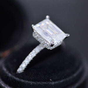 2 Carat Giliarto Emerald Cut Moissanite Hidden Halo Engagement Ring