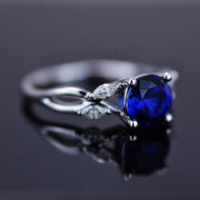 Load image into Gallery viewer, 2Ct Round Sapphire Vintage Engagement Ring, Royal Blue Sapphire Engagement Ring, Marquise Side Accents Stones 14K White Gold Ring
