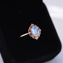 Load image into Gallery viewer, 14K Solid Rose Gold Dainty Natural Moonstone Ring, 2ct Oval Cut Moonstone Ring, Rose Gold Ring Unique Oval Halo Vintage Ring.
