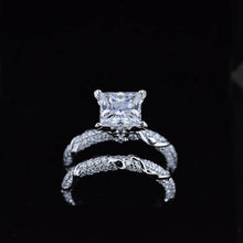 Load image into Gallery viewer, 2 Carat Princess Cut Giliarto Moissanite Diamond White Gold Floral Engagement Ring Set
