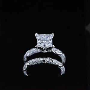 2 Carat Princess Cut Giliarto Moissanite Diamond White Gold Floral Engagement Ring Set