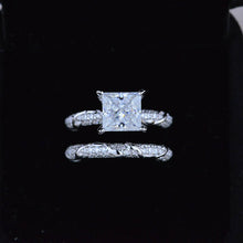 Load image into Gallery viewer, 2 Carat Princess Cut Giliarto Moissanite Diamond White Gold Floral Engagement Ring Set
