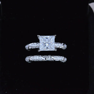 2 Carat Princess Cut Giliarto Moissanite Diamond White Gold Floral Engagement Ring Set