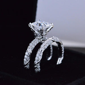 2 Carat Princess Cut Giliarto Moissanite Diamond White Gold Floral Engagement Ring Set