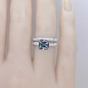 2Ct Princess Cut Alexandrite Engagement Ring, Solitaire Princess Cut Alexandrite Engagement Ring, Floral Pave Accents Stones Floral Ring