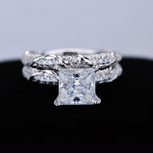 Load image into Gallery viewer, 2 Carat Princess Cut Giliarto Moissanite Diamond White Gold Floral Engagement Ring Set
